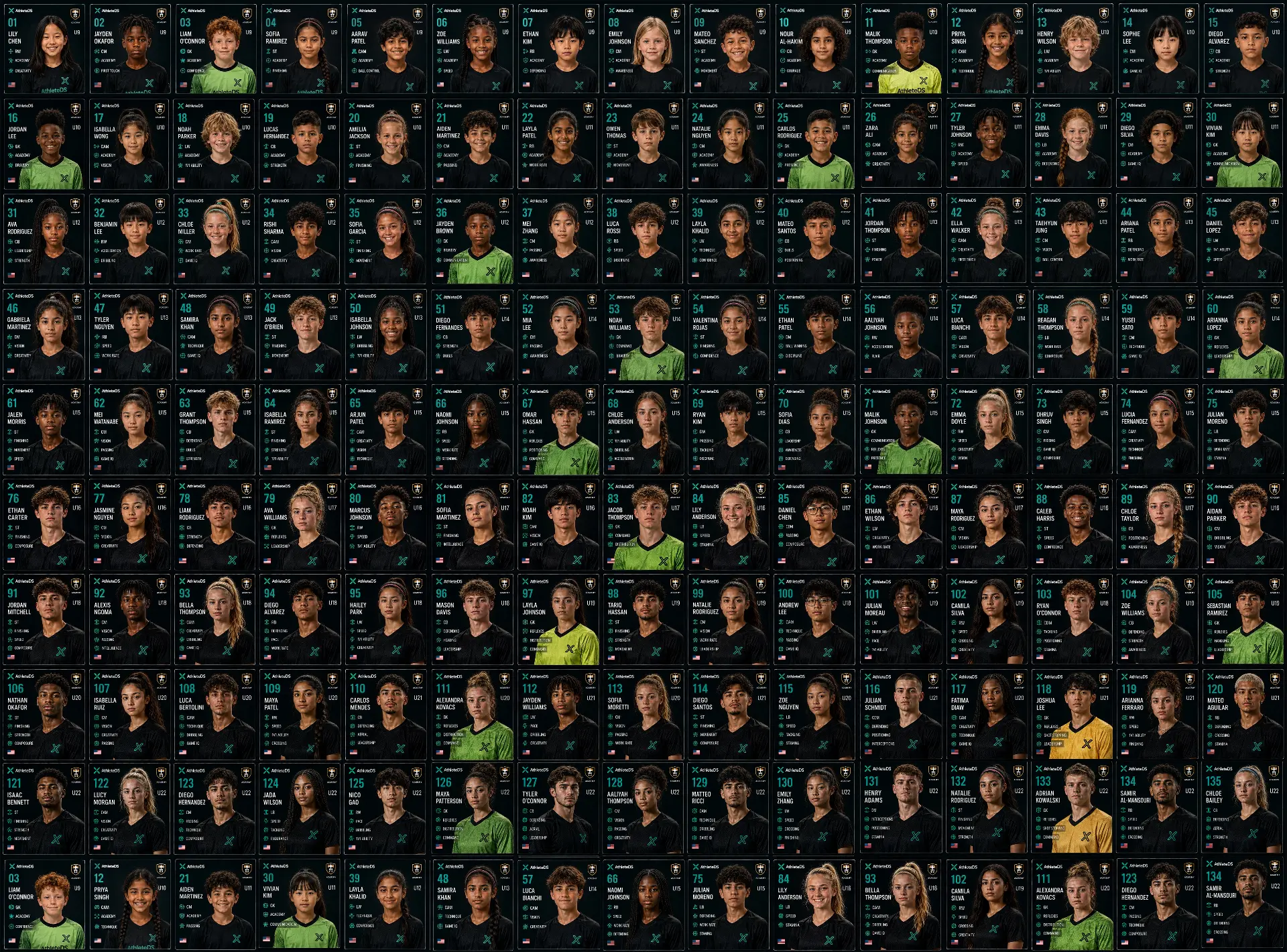 150 AthleteDS athlete identities across every age group in one academy