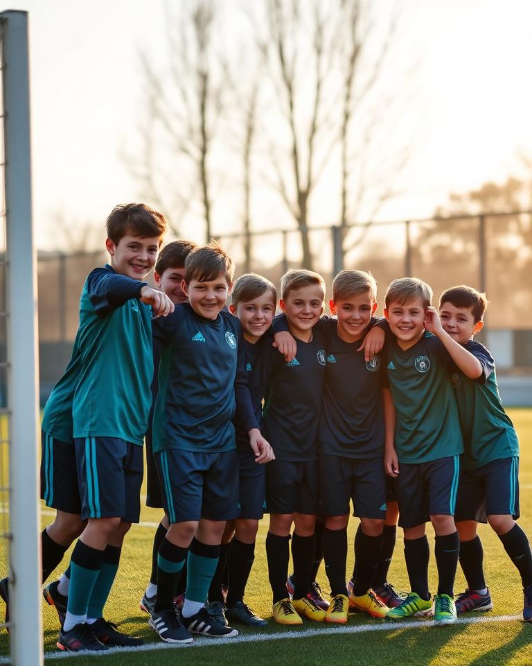U11 squad in a team huddle
