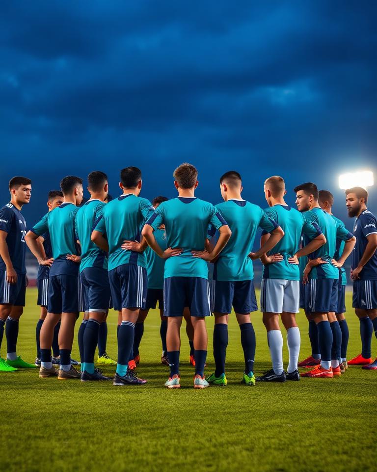 U15 squad in a team huddle