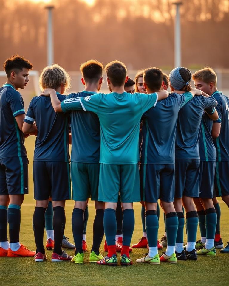 U16 squad in a team huddle