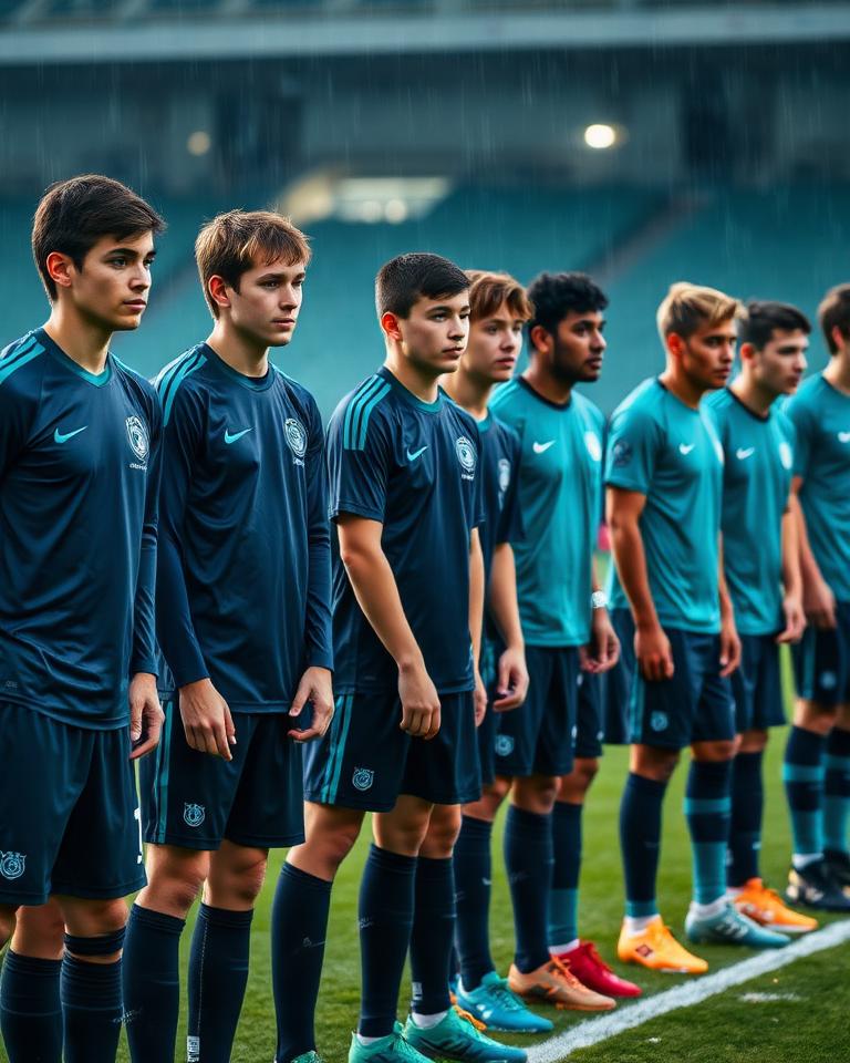 U17 squad in a team huddle