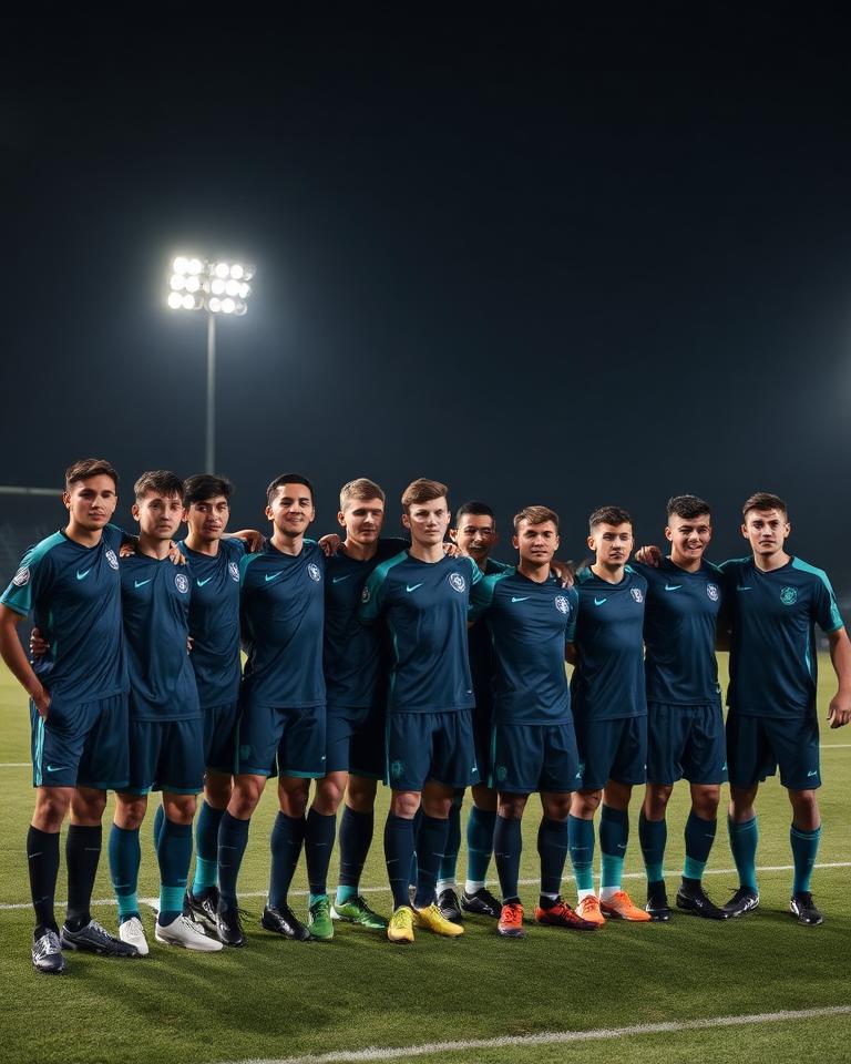 U19 squad in a team huddle