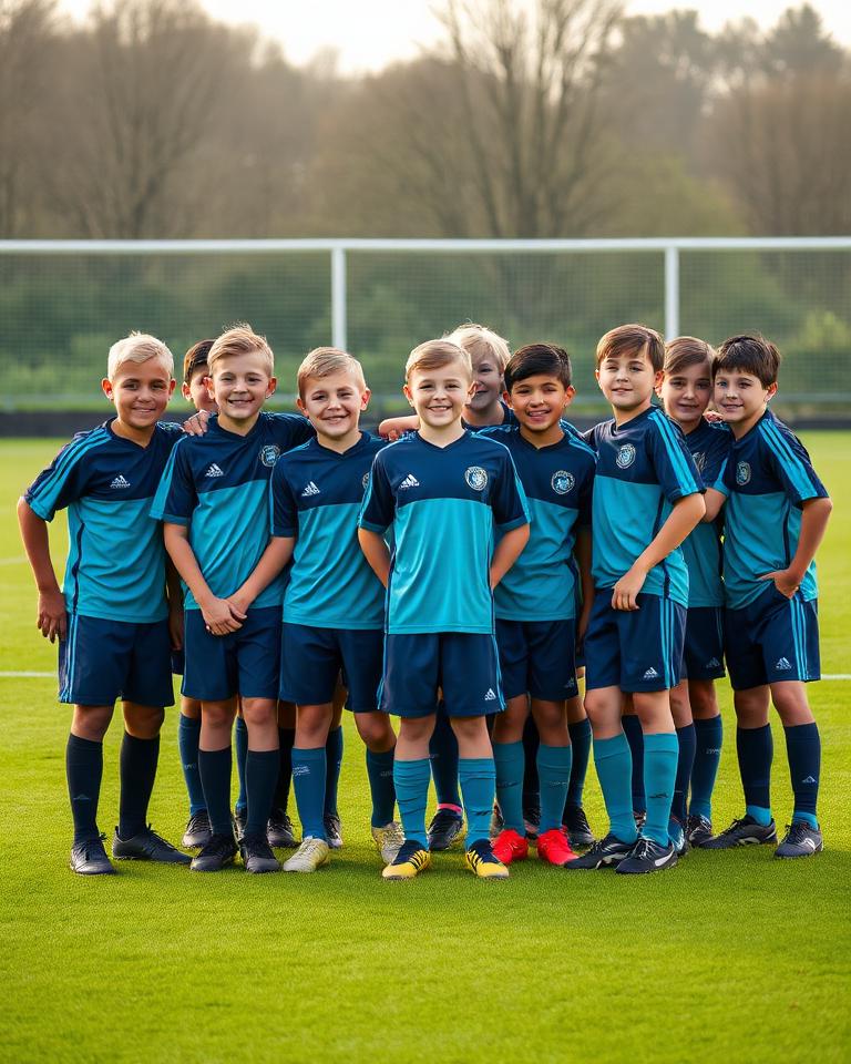 U9 squad in a team huddle