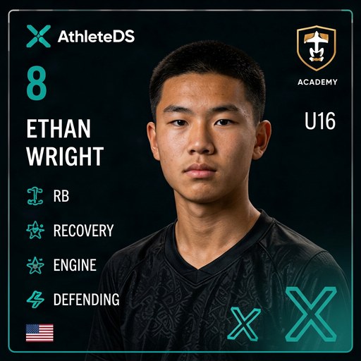 AthleteDS Digital Player Card — Ethan Wright, #8, RB, U16 Premier